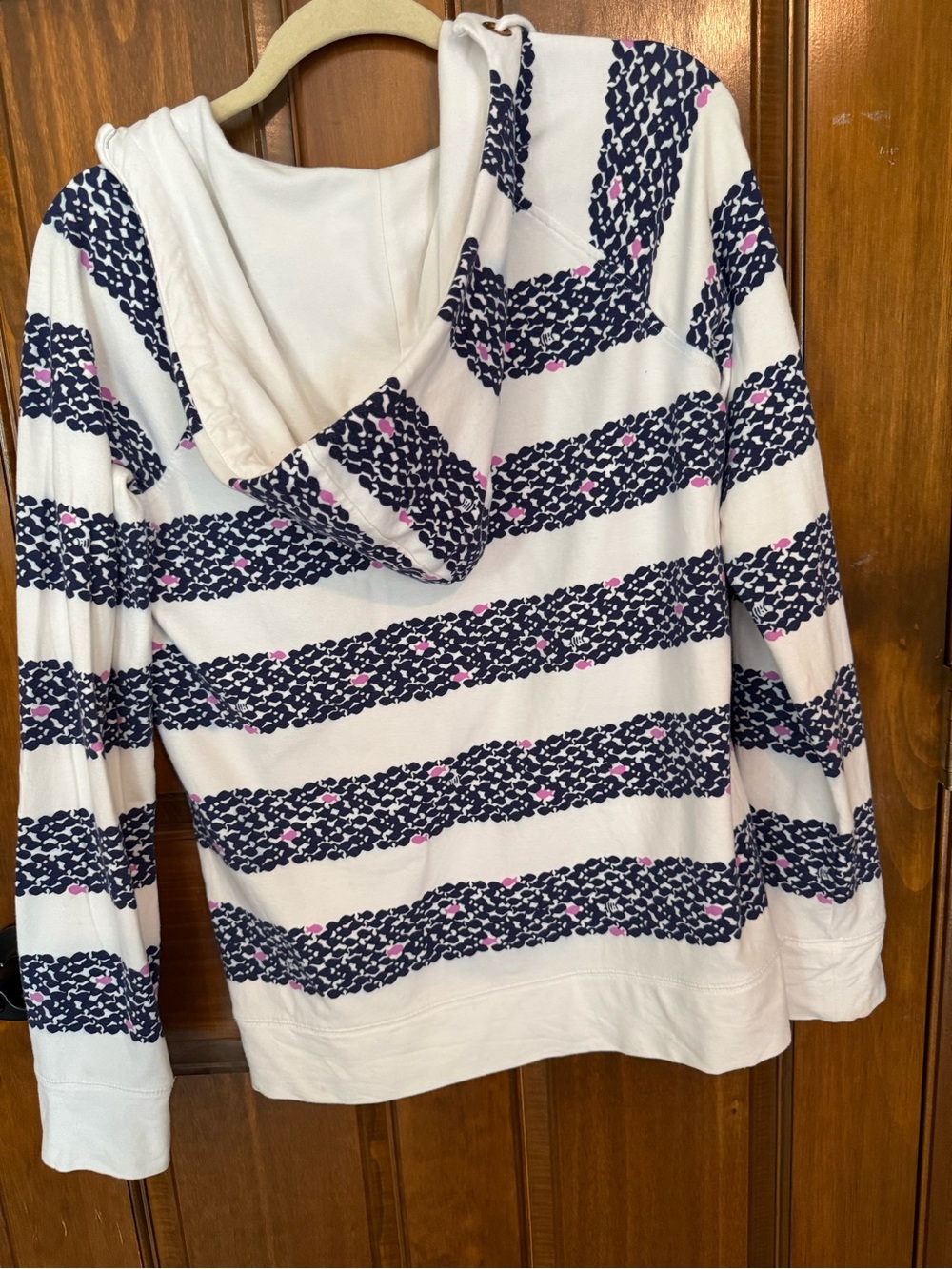 Lilly Pulitzer White Hooded Pullover with Navy Stripes and Pink Accents - Picture 4 of 9